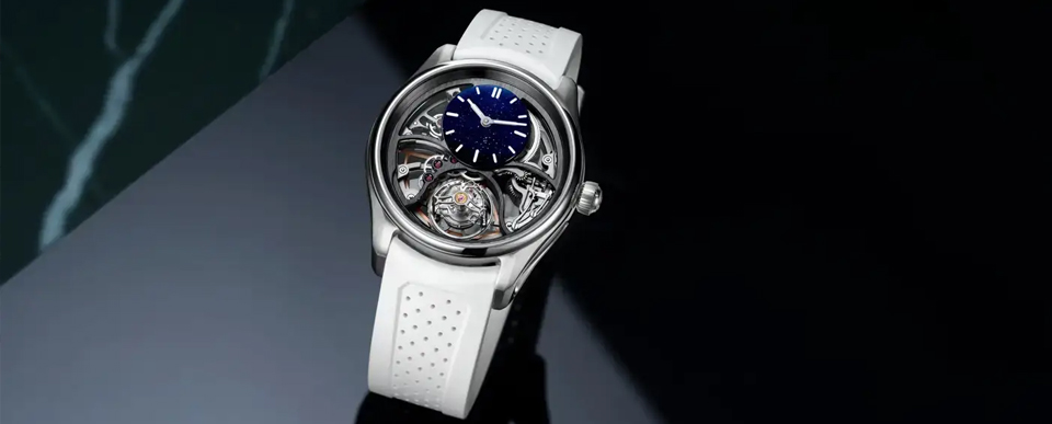 H. MOSER & CIE. 亨利慕时开拓者系列圆柱游丝陀飞轮镂空砂金石腕表萨昆·巴克利特别款：专属创作